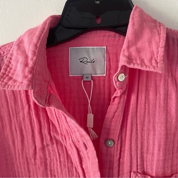 New! Rails Ellis pink button down gauze button down shirt hibiscus 37429 - Picture 4 of 14